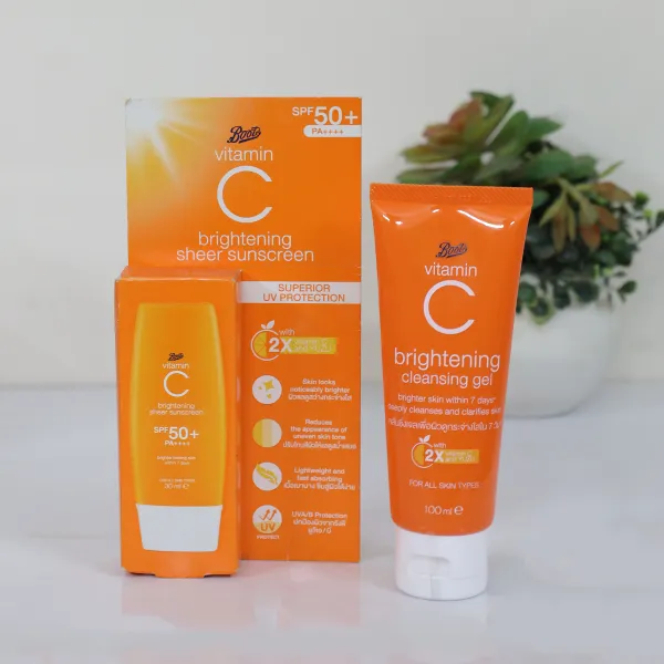 Boots Vitamin C Brightening Cleansing Gel 100ml +  Boots Vitamin C Brightening Sheer Sunscreen 30ml